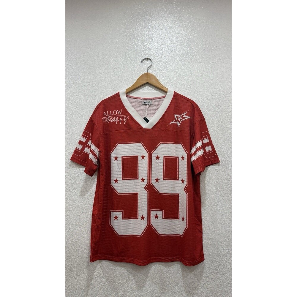 Runcati Men’s Sports Jersey Red Burgundy Number 99 Mesh Short Sleeve Size M